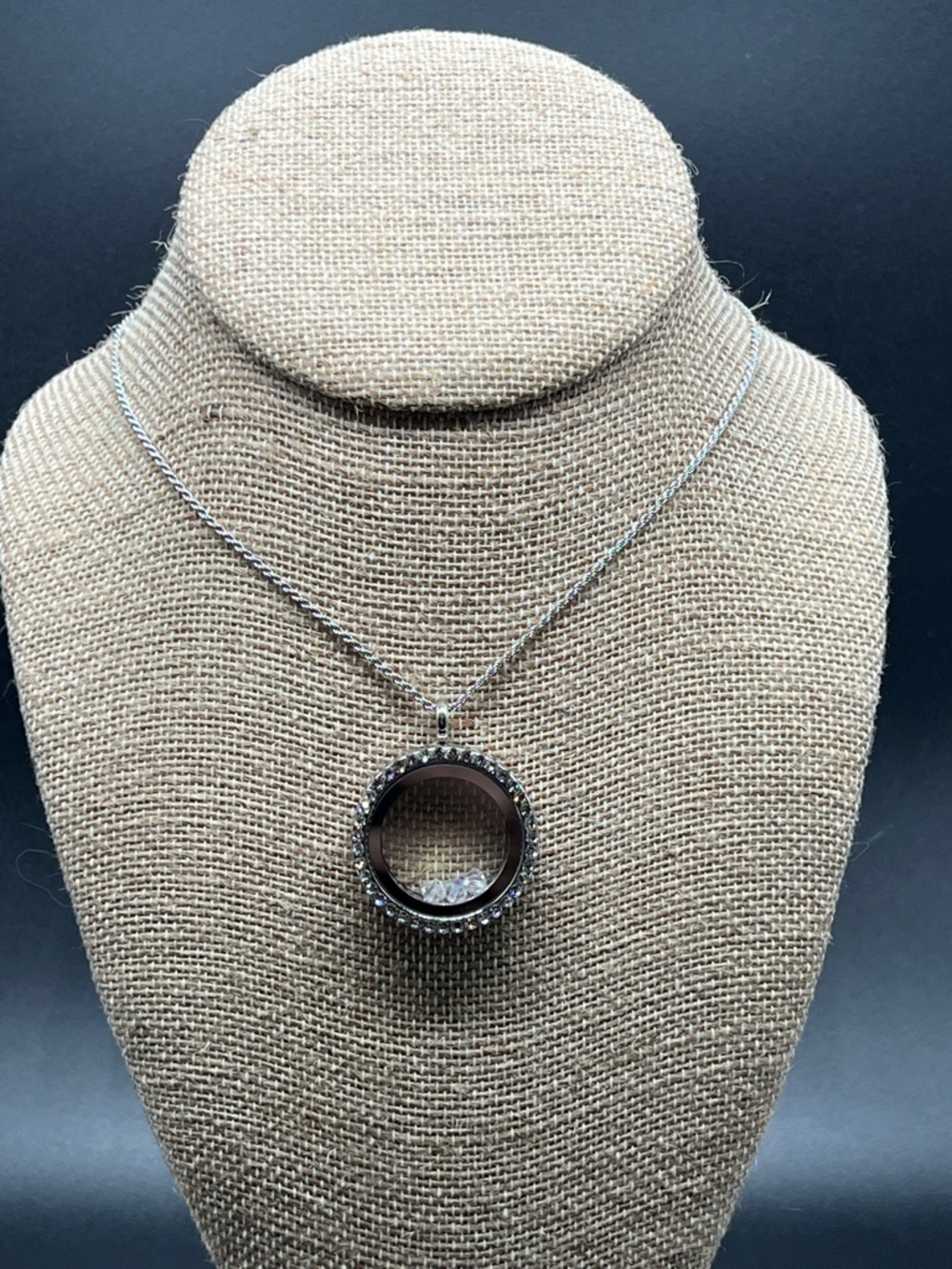 Floating Locket Pendant Rhinestones 20” Chain